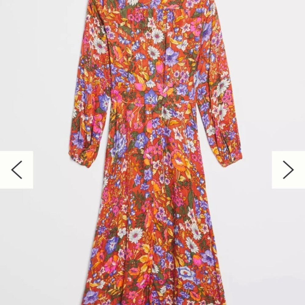 New Anthropologie Vale Maxi Floral Retro Belted Shirt Dress Orange Autumn Fall S - Picture 8 of 9